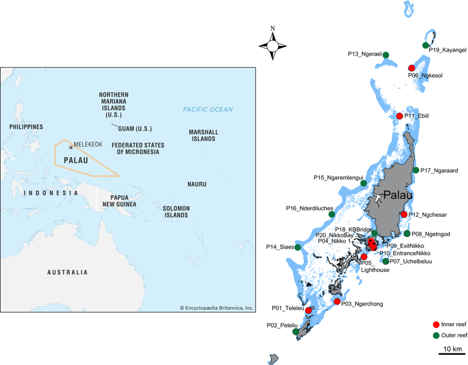パラオの位置と周辺地域を示す地図 沖縄科学技術大学院大学（OIST）